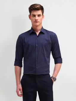 Arrow - Checks Navy Blue Full Sleeves Collar Neck Slim Fit Shirt