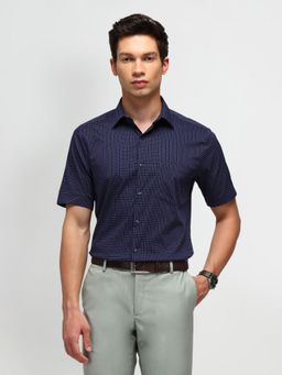 Arrow - Printed Blue Half Sleeves Collar Neck Regular Fit Shirt