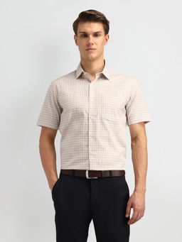 Arrow - Checks Beige Half Sleeves Collar Neck Regular Fit Shirt