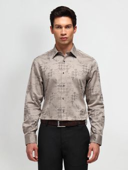 Arrow - Printed Taupe Full Sleeves Collar Neck Slim Fit Shirt
