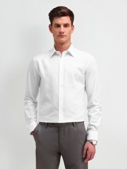 Arrow - Textured White Full Sleeves Collar Neck Slim Fit Shirt
