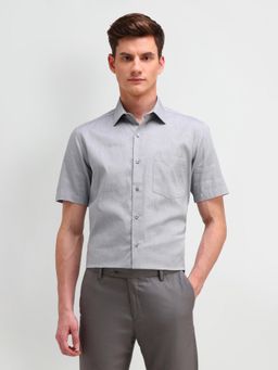 Arrow - Textured Grey Half Sleeves Collar Neck Regular Fit Shirt