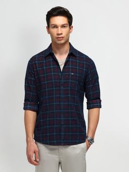 Arrow Sports - Checks Navy Blue Full Sleeves Collar Neck Slim Fit Shirt