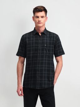 Arrow Sports - Checks Black Half Sleeves Collar Neck Regular Fit Shirt