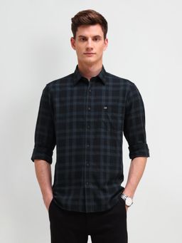 Arrow Sports - Checks Black Full Sleeves Collar Neck Regular Fit Shirt