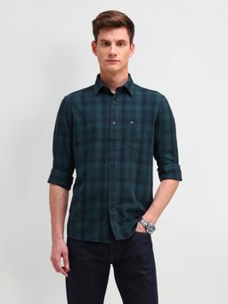 Arrow Sports - Checks Green Full Sleeves Collar Neck Regular Fit Shirt