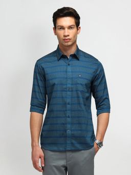 Arrow Sports - Dots & Stripe Teal Full Sleeves Collar Neck Slim Fit Shirt