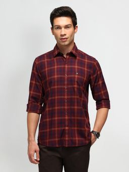 Arrow Sports - Checks Maroon Full Sleeves Collar Neck Slim Fit Shirt