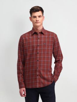 Arrow Sports - Checks Rust Full Sleeves Collar Neck Slim Fit Shirt