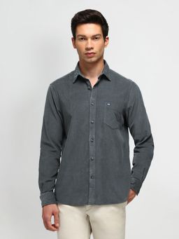 Arrow Sports - Solid Grey Full Sleeves Collar Neck Regular Fit Shirt