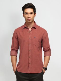 Arrow Sports - Solid Rust Full Sleeves Collar Neck Slim Fit Shirt