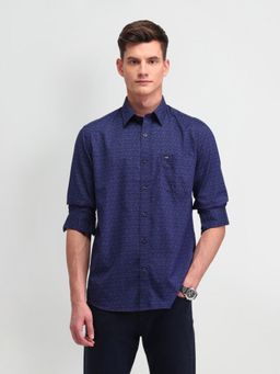 Arrow Sports - Floral Printed Blue Full Sleeves Collar Neck Slim Fit Shirt