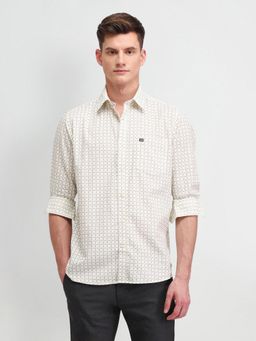 Arrow Sports - Geometric White Full Sleeves Collar Neck Slim Fit Shirt