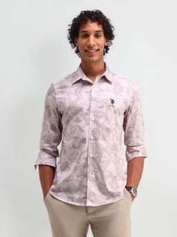 U.S. Polo Assn. Denim Co. - Abstract Print Pink Full Sleeves Collar Neck Slim Fit Shirt