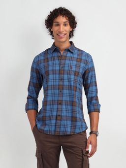 U.S. Polo Assn. Denim Co. - Checks Blue Full Sleeves Collar Neck Slim Fit Shirt