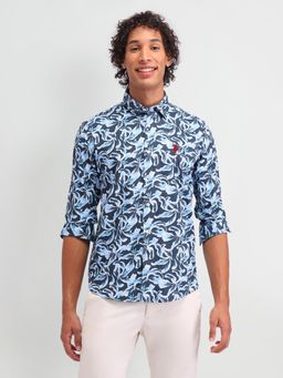 U.S. Polo Assn. Denim Co. - Floral Navy Blue Full Sleeves Collar Neck Slim Fit Shirt