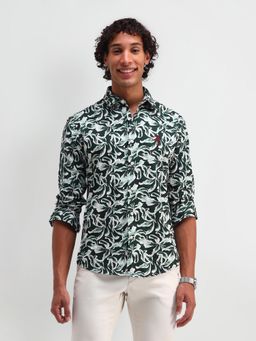U.S. Polo Assn. Denim Co. - Floral Green Full Sleeves Collar Neck Slim Fit Shirt