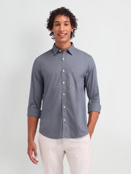 U.S. Polo Assn. Denim Co. - Solid Grey Full Sleeves Collar Neck Slim Fit Shirt