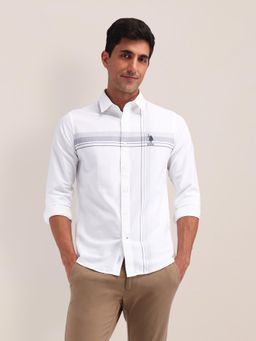 U.S. POLO ASSN. - Stripe White Full Sleeves Collar Neck Regular Fit Shirt