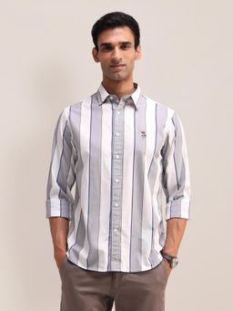 U.S. POLO ASSN. - Stripe Grey Full Sleeves Collar Neck Regular Fit Shirt