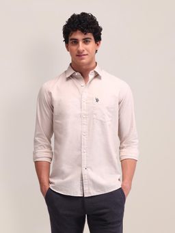 U.S. POLO ASSN. - Solid Pink Full Sleeves Collar Neck Regular Fit Shirt