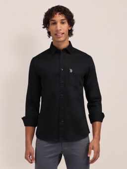 U.S. POLO ASSN. - Solid Black Full Sleeves Collar Neck Regular Fit Shirt