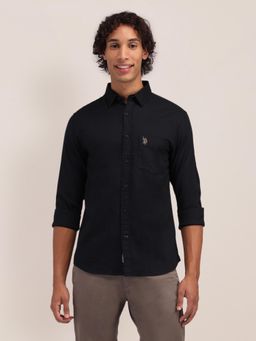 U.S. POLO ASSN. - Solid Black Full Sleeves Collar Neck Regular Fit Shirt