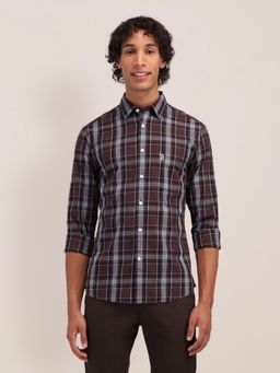 U.S. POLO ASSN. - Checks Brown Full Sleeves Collar Neck Regular Fit Shirt