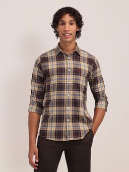 U.S. POLO ASSN. - Checks Yellow Full Sleeves Collar Neck Regular Fit Shirt