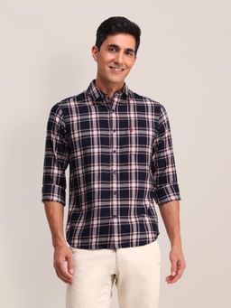 U.S. POLO ASSN. - Checks Navy Blue Full Sleeves Collar Neck Regular Fit Shirt