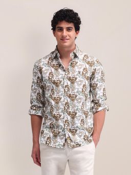 U.S. POLO ASSN. - Abstract Print Brown Full Sleeves Collar Neck Regular Fit Shirt
