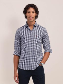 U.S. POLO ASSN. - Checks Navy Blue Full Sleeves Collar Neck Regular Fit Shirt