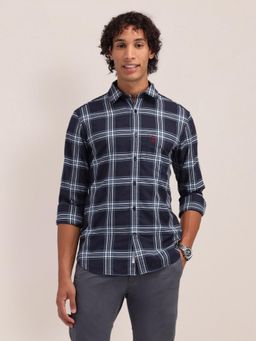 U.S. POLO ASSN. - Checks Navy Blue Full Sleeves Collar Neck Regular Fit Shirt
