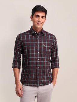 U.S. POLO ASSN. - Checks Wine Full Sleeves Collar Neck Regular Fit Shirt