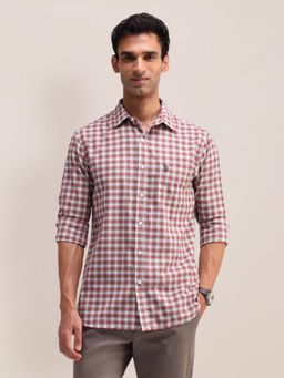 U.S. POLO ASSN. - Checks Rust Full Sleeves Collar Neck Regular Fit Shirt