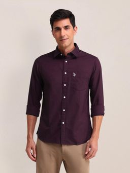 U.S. POLO ASSN. - Solid Wine Full Sleeves Collar Neck Regular Fit Shirt