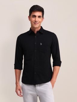 U.S. POLO ASSN. - Solid Black Full Sleeves Collar Neck Regular Fit Shirt