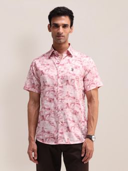 U.S. POLO ASSN. - Abstract Print Coral Half Sleeves Collar Neck Regular Fit Shirt