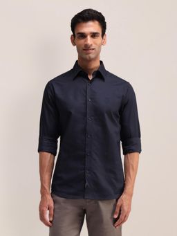 U.S. POLO ASSN. - Textured Navy Blue Full Sleeves Collar Neck Regular Fit Shirt