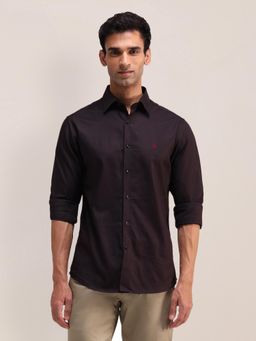 U.S. POLO ASSN. - Self Design Wine Full Sleeves Collar Neck Regular Fit Shirt