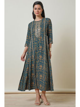 Soch - Teal Rayon Ethnic Sequins Work Motifs Dress