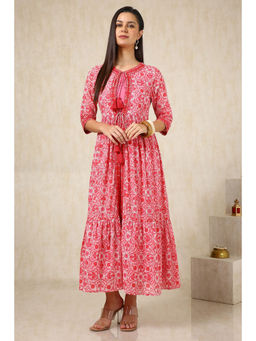 Soch - Pink Cotton Floral Print Faux Mirror Dress with Jacket (Set of 2)