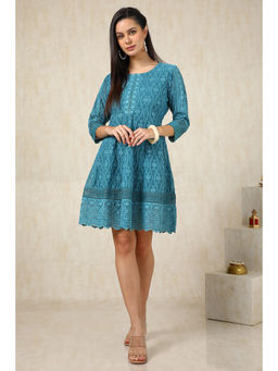 Soch - Teal Georgette Blend Embroidered Sequins Work Dress