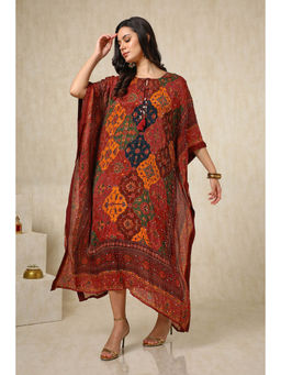 Soch - Multi-Color Chinon Ethnic Motifs Faux Mirror & Sequins Kaftan