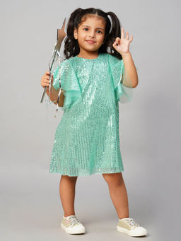 Lil Drama - Razzle Dazzle Girls Sea Green Party Dress