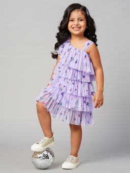 Lil Drama - Glam Up Girls Lavender Tiered Shimmer Party Dress