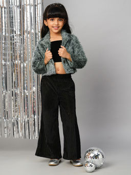 Lil Drama - Glam Up Girls Party Fur Jacket with Palazzo Pant (Set of 2)