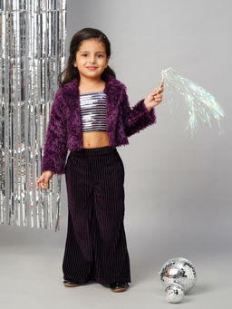 Lil Drama - Glam Up Girls Party Fur Jacket with Palazzo Pant (Set of 2)