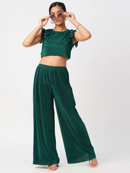 Lil Drama - Glam up Girls Green Party Top with Pant Co-ordinate (Set of 2)