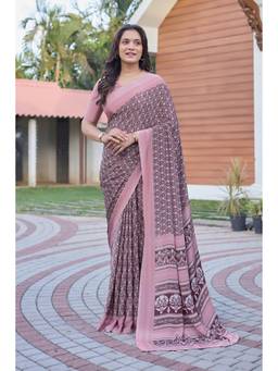 Nyri - Womens Pink Daily Wear Printed Crepe Saree